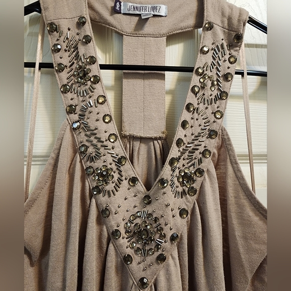 EUC Jennifer Lopez Tan Beaded Tank Top - Picture 2 of 4